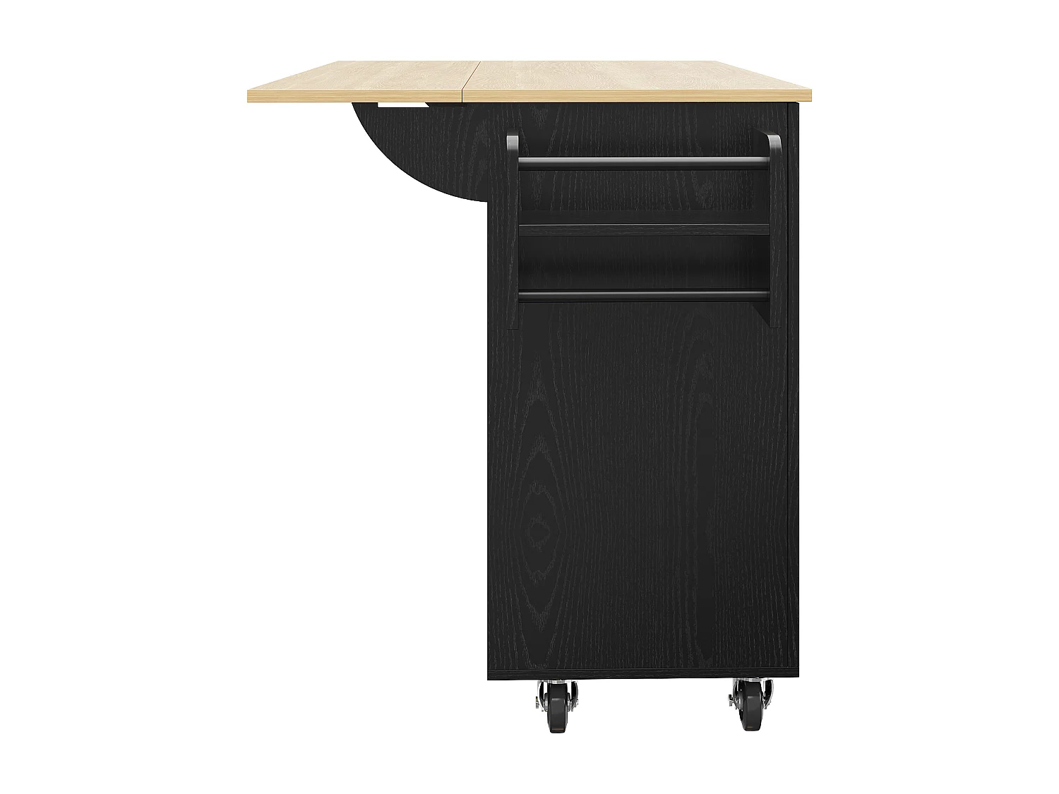 Carrello da cucina mobile 2 ante e 2 cassetti Isola cucina con piano estensibile 134,5x(46-74)x90,5 cm - nero