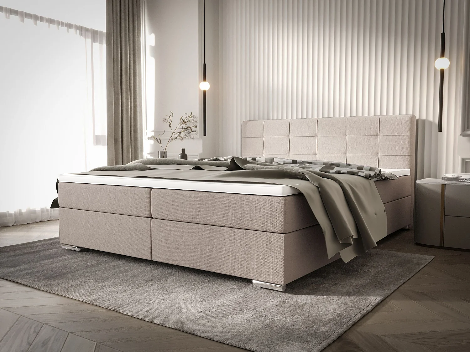 BEDANTE Boxspringbett ZAKO 1 180x200 Cosmic 10 Beige Bett Bettkasten Ehebett Hotelbett Topper Matratze Schlafzimmer Stauraum
