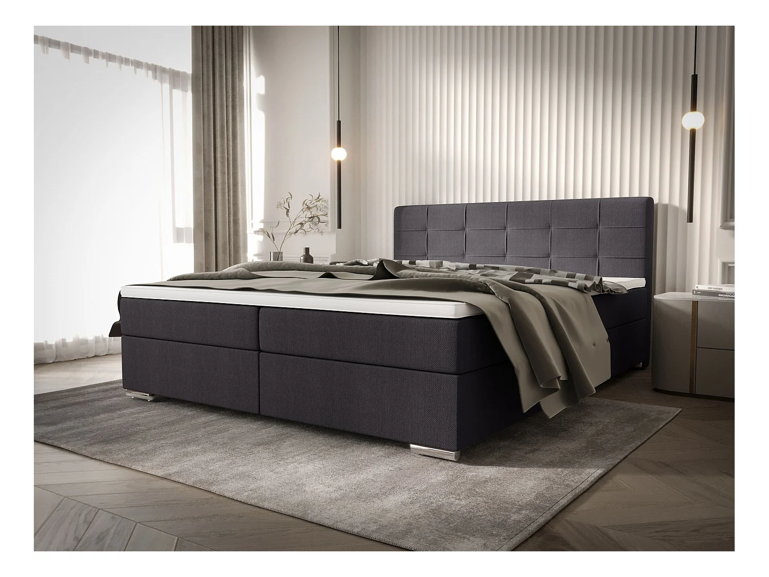 BEDANTE Boxspringbett ZILANO1 160x200 Cosmic 97 Donkergrijs Bed Bedkasten Tweepersoonsbed Hotelbed Topmatras Matras Slaapkamer Opbergruimte