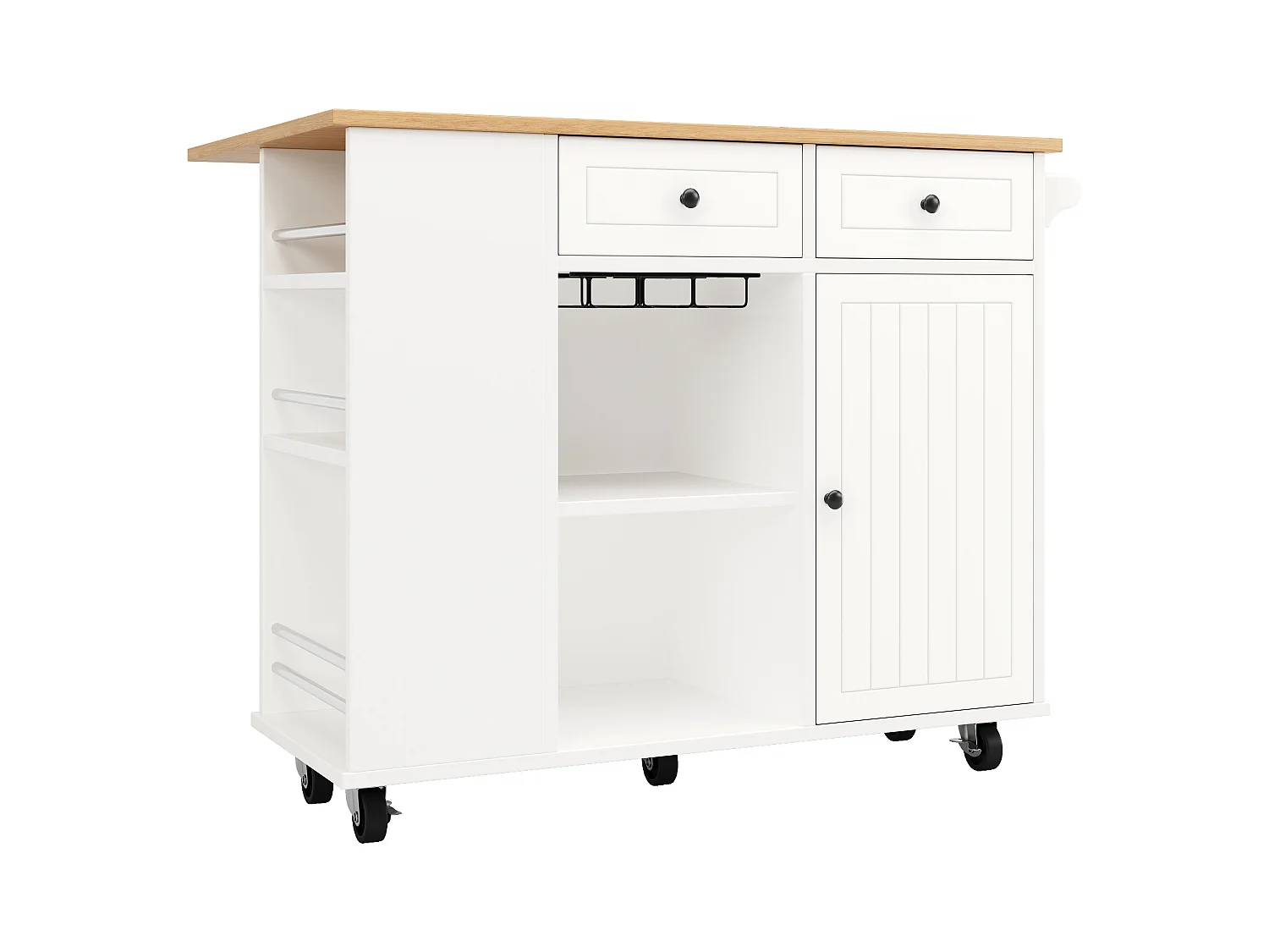 Desserte de cuisine 120x(42-76)x91.5 cm 1 porte et 2 tiroirs Îlot de cuisine avec plateau extensible  - blanc