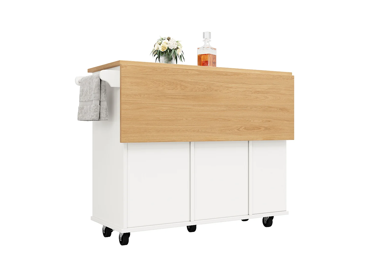 Desserte de cuisine 120x(42-76)x91.5 cm 1 porte et 2 tiroirs Îlot de cuisine avec plateau extensible  - blanc