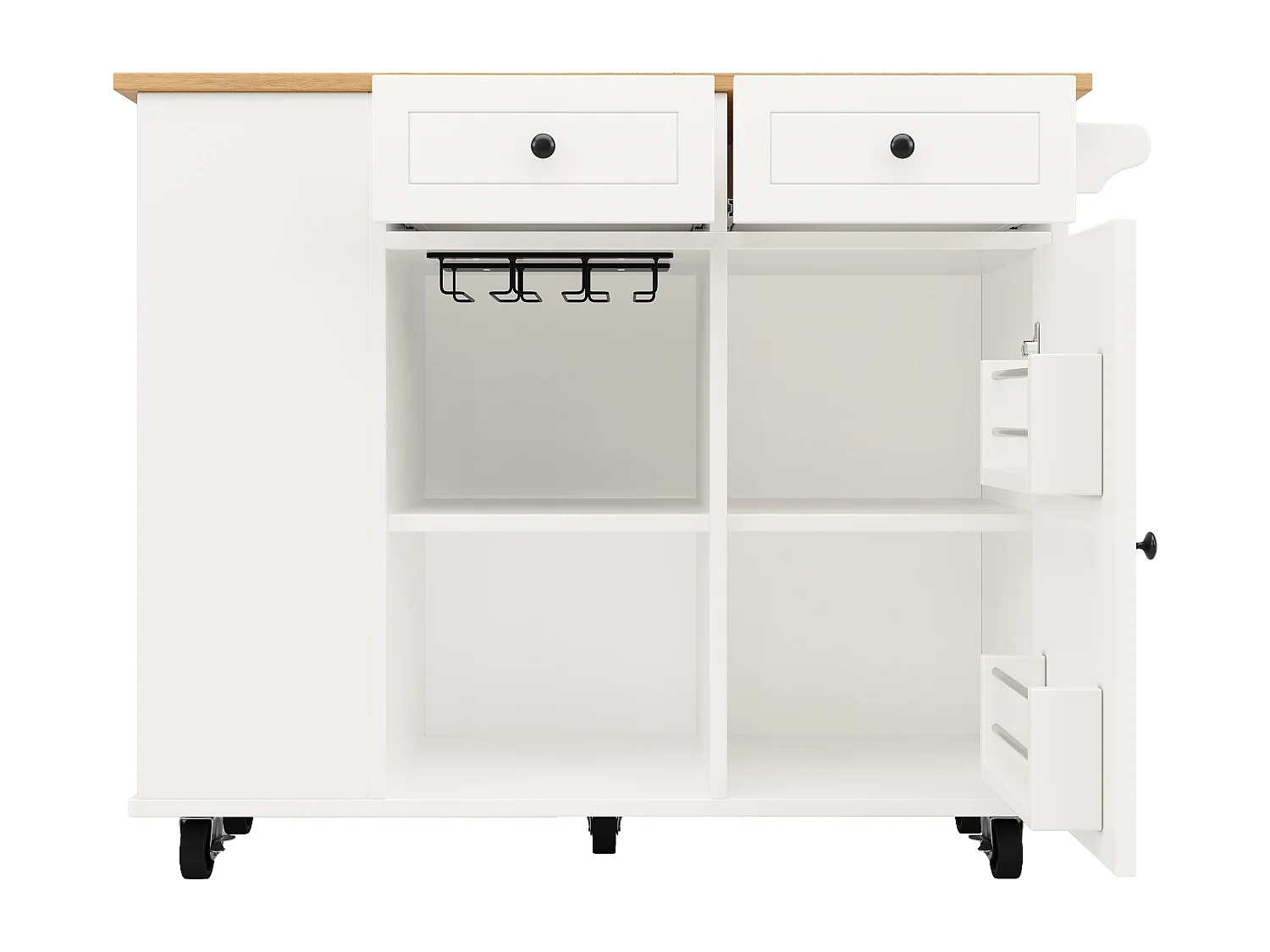 Desserte de cuisine 120x(42-76)x91.5 cm 1 porte et 2 tiroirs Îlot de cuisine avec plateau extensible  - blanc