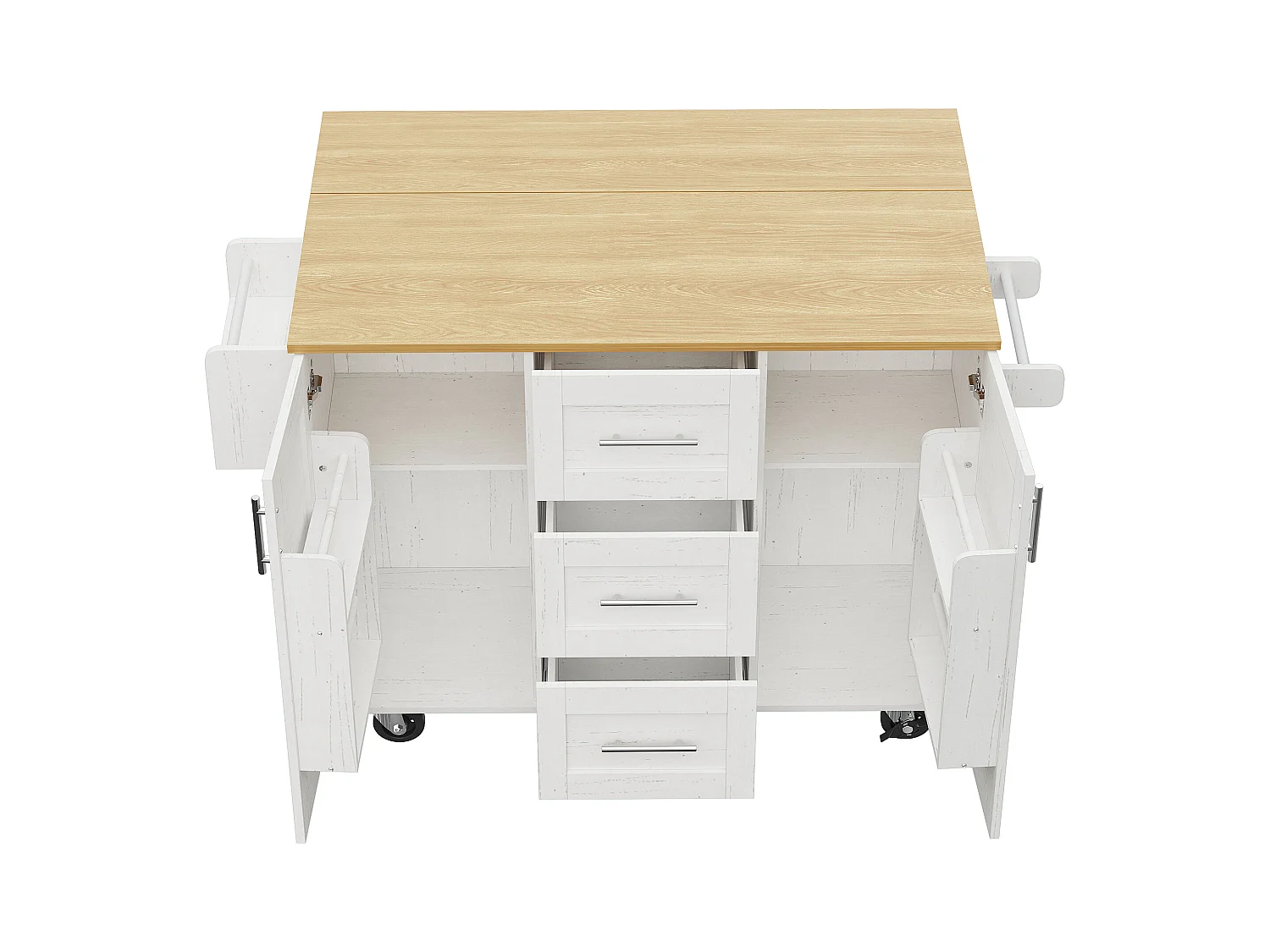 Desserte de cuisine 135x(46-74)x90.8 cm 2 portes et 3 tiroirs Îlot de cuisine avec plateau extensible  - blanc