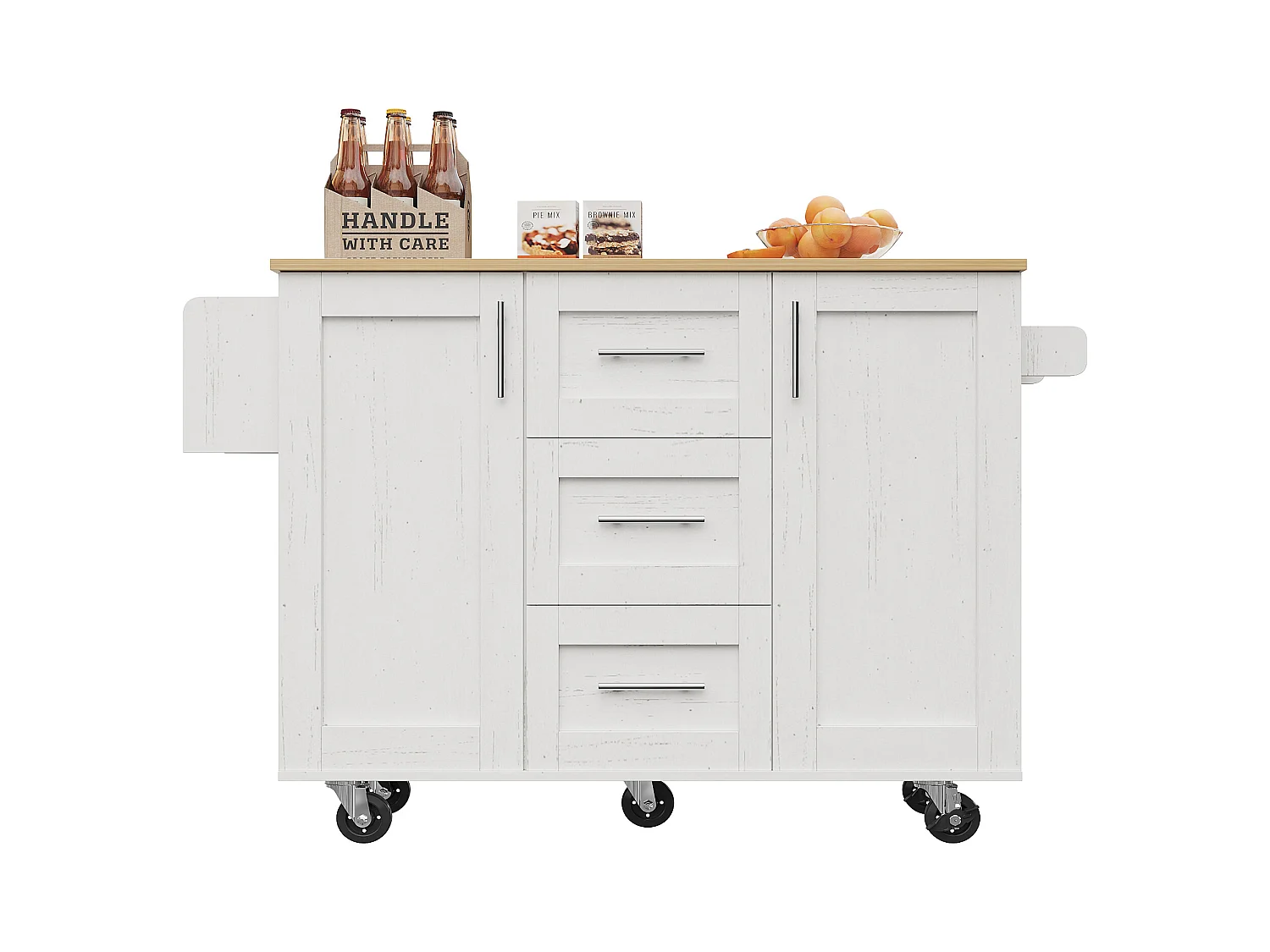 Desserte de cuisine 135x(46-74)x90.8 cm 2 portes et 3 tiroirs Îlot de cuisine avec plateau extensible  - blanc