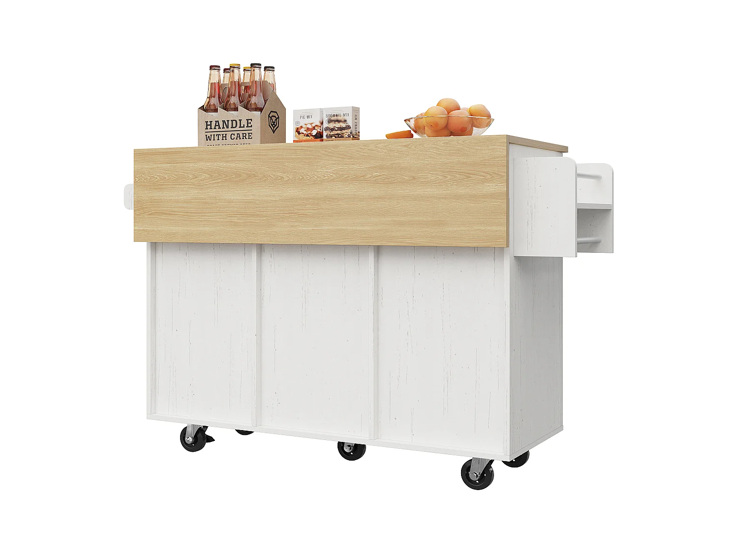 Desserte de cuisine 135x(46-74)x90.8 cm 2 portes et 3 tiroirs Îlot de cuisine avec plateau extensible  - blanc