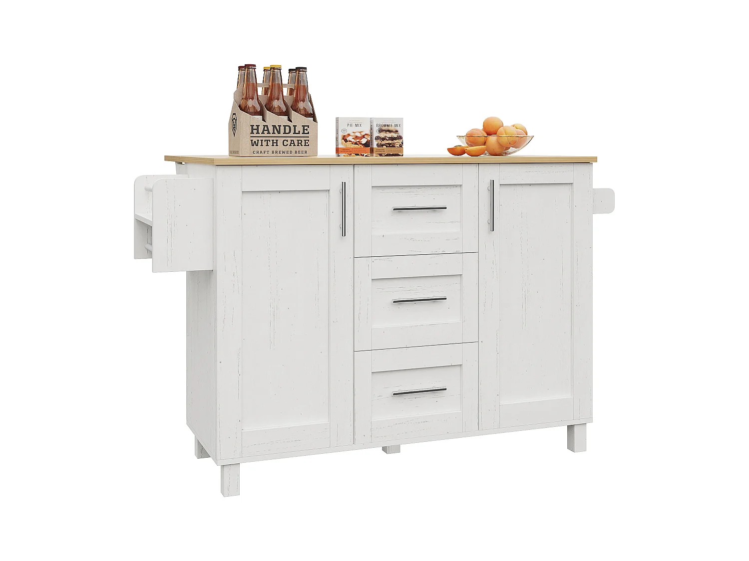 Desserte de cuisine 135x(46-74)x90.8 cm 2 portes et 3 tiroirs Îlot de cuisine avec plateau extensible  - blanc