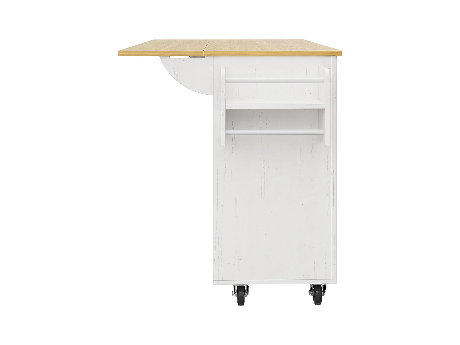 Mobiele keukentrolley 2 deuren en 3 laden Keukeneiland met uitschuifbaar blad 135x(46-74)x90,8 cm - wit