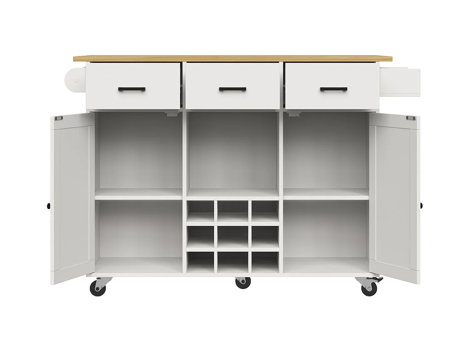 Desserte de cuisine mobile 2 portes et 3 tiroirs Îlot de cuisine avec plateau extensible 124x(40-65)x91.5 cm - blanc