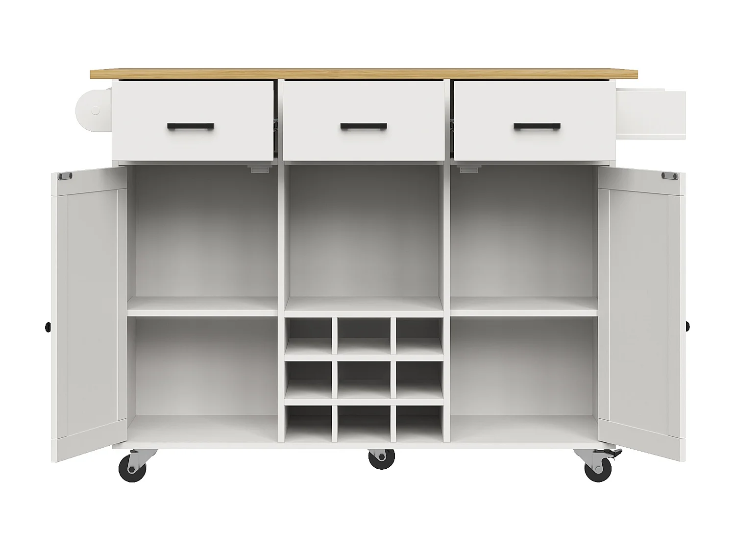 Desserte de cuisine 124x(40-65)x91.5 cm 2 portes et 3 tiroirs Îlot de cuisine avec plateau extensible - blanc