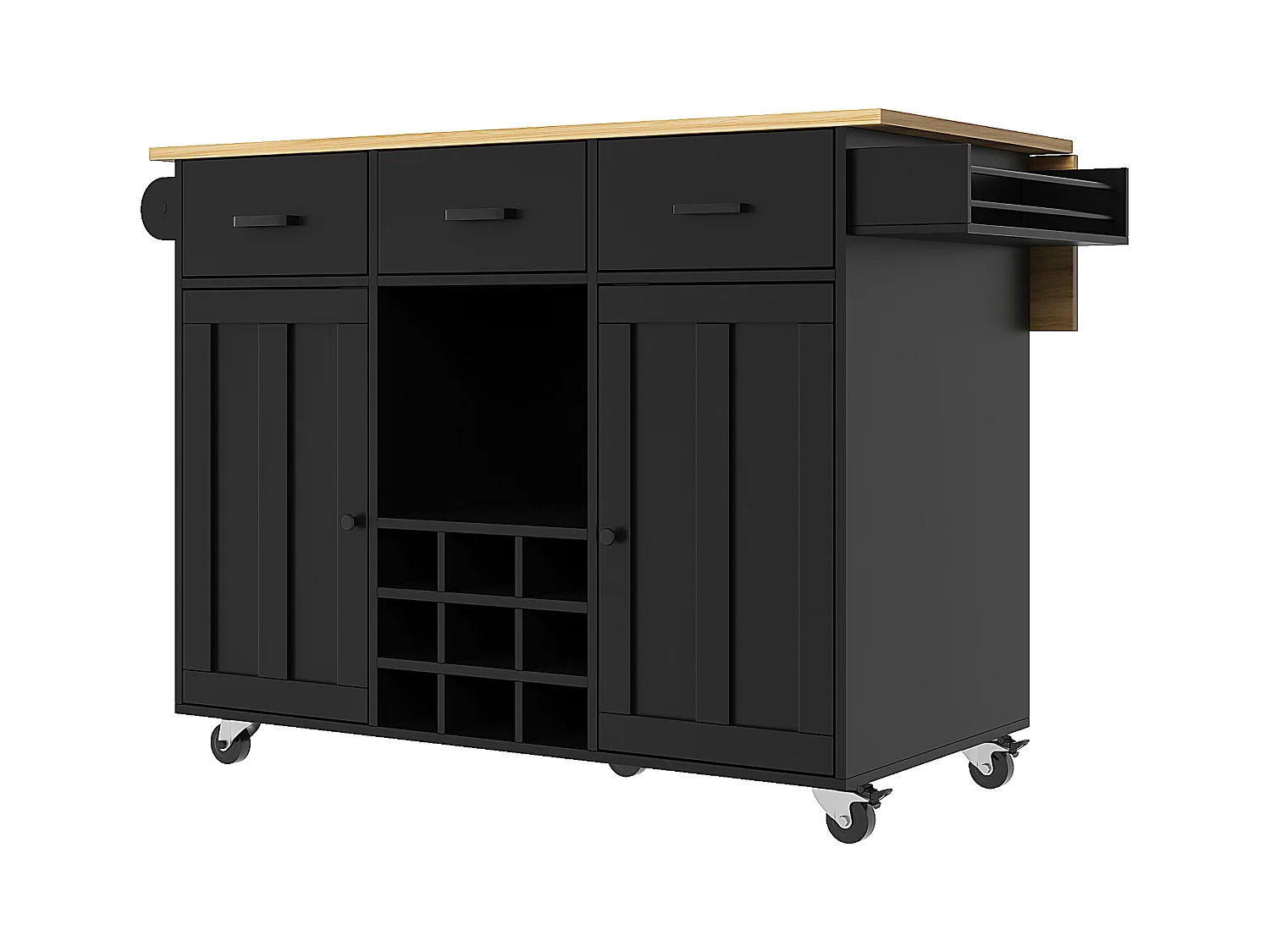Desserte de cuisine mobile 2 portes et 3 tiroirs Îlot de cuisine avec plateau extensible 124x(40-65)x91.5 cm - noir