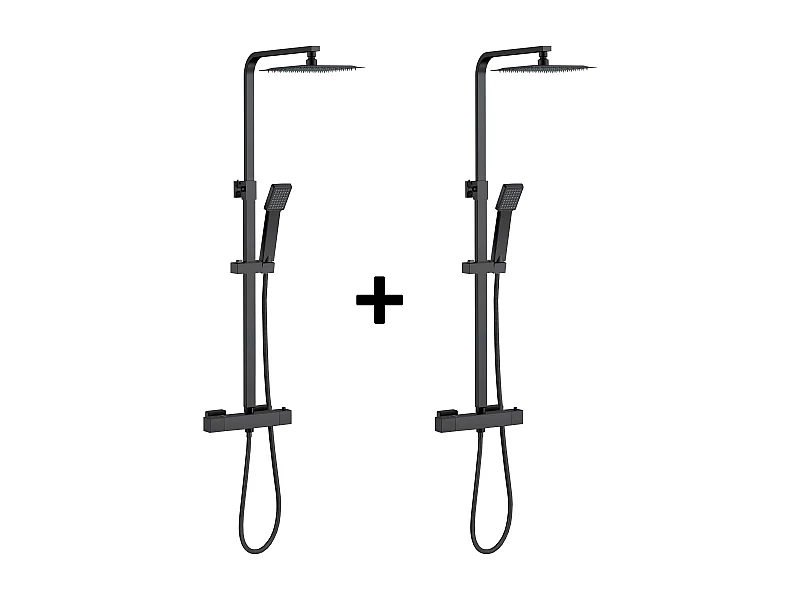 AICA 2 sets de ducha termostáticos en negro mate con rociador cuadrado y ducha de mano con columna ajustable
