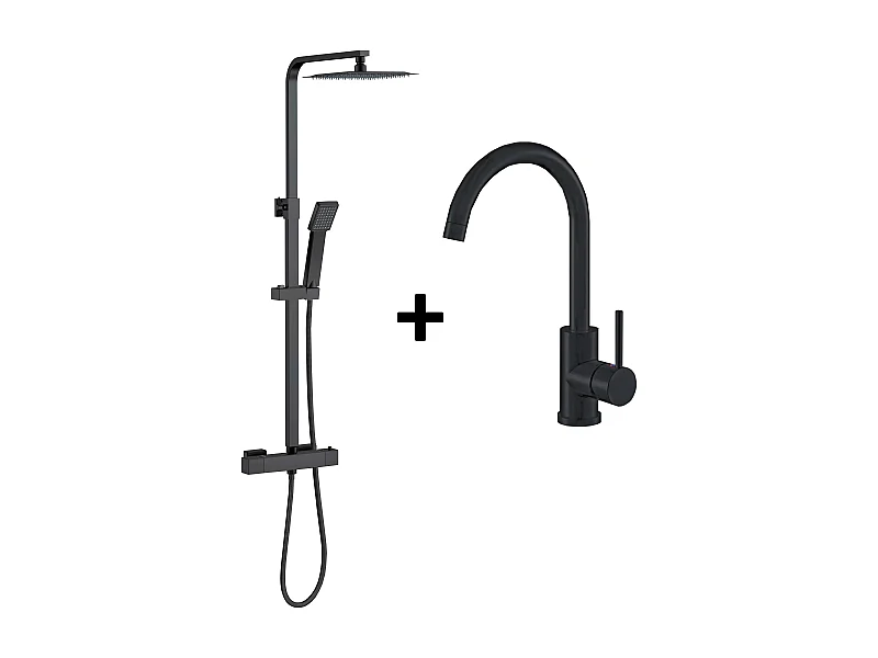 AICA columna de duchas y grifo monomando en negro mate para cocina