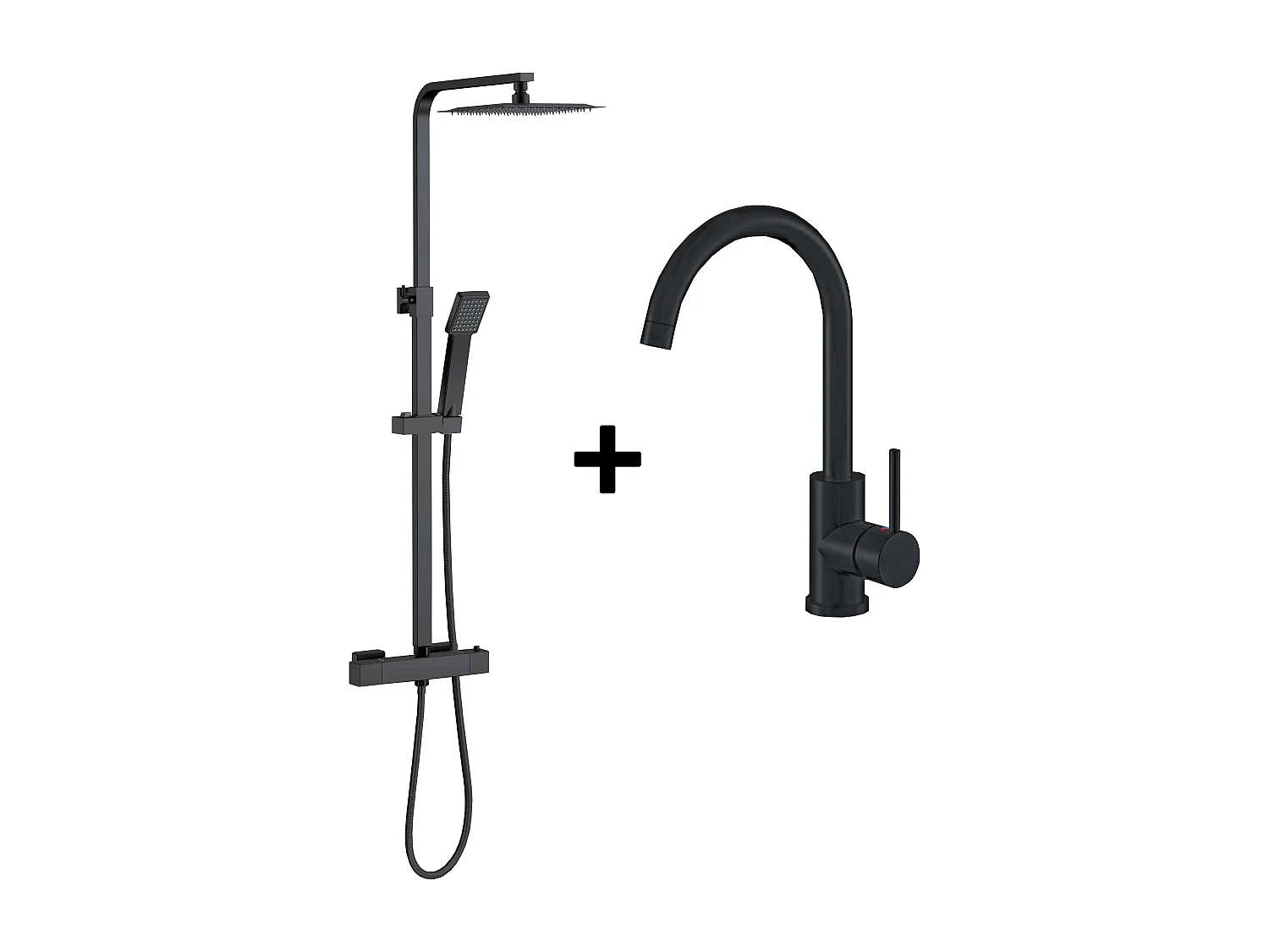 AICA conjunto de chuveiro e torneira de alavanca única em preto fosco para cozinha