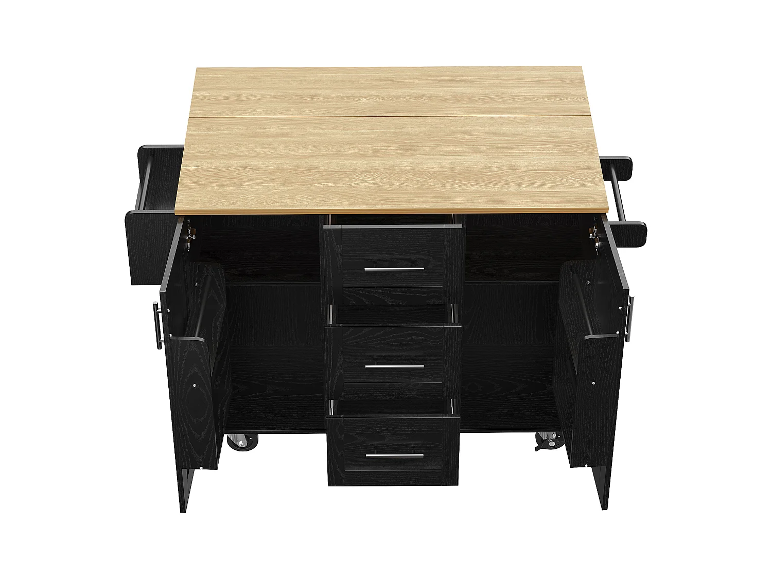 Desserte de cuisine mobile 2 portes et 3 tiroirs Îlot de cuisine avec plateau extensible 135x(46-74)x90.8 cm - noir