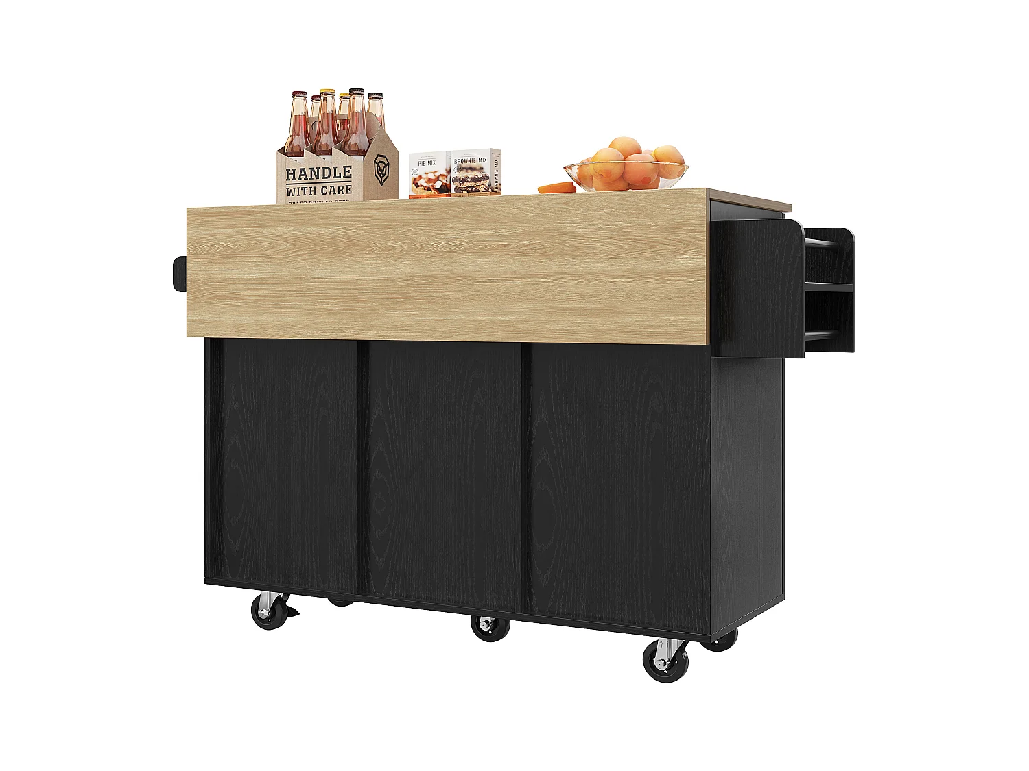 Desserte de cuisine mobile 2 portes et 3 tiroirs Îlot de cuisine avec plateau extensible 135x(46-74)x90.8 cm - noir