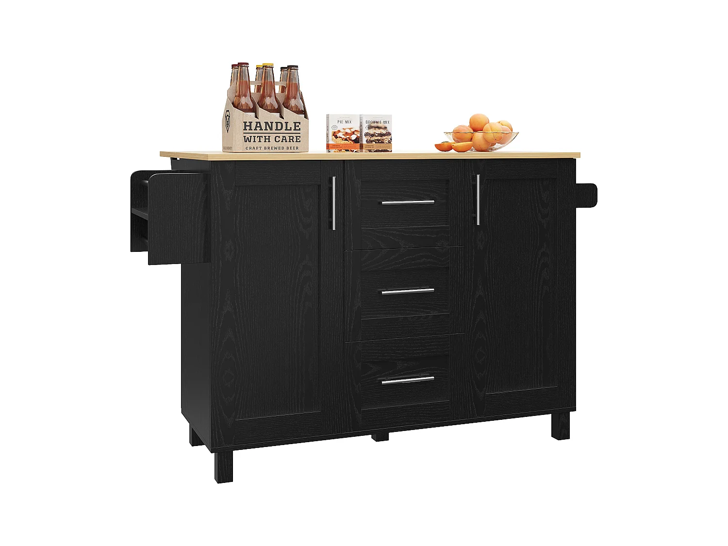 Desserte de cuisine mobile 2 portes et 3 tiroirs Îlot de cuisine avec plateau extensible 135x(46-74)x90.8 cm - noir