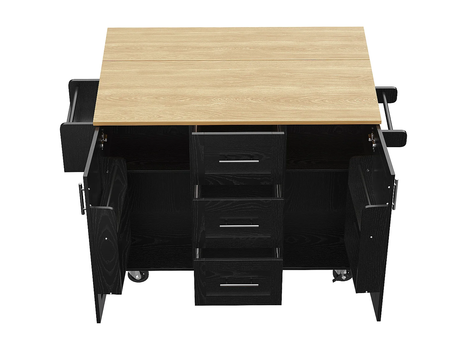 Desserte de cuisine 135x(46-74)x90.8 cm 2 portes et 3 tiroirs Îlot de cuisine avec plateau extensible - noir