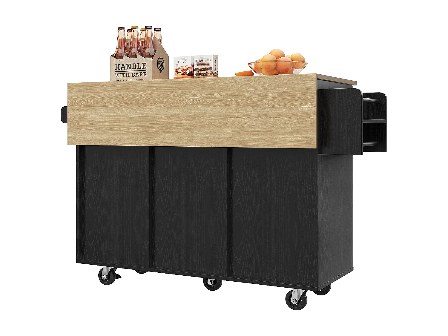 Desserte de cuisine 135x(46-74)x90.8 cm 2 portes et 3 tiroirs Îlot de cuisine avec plateau extensible - noir