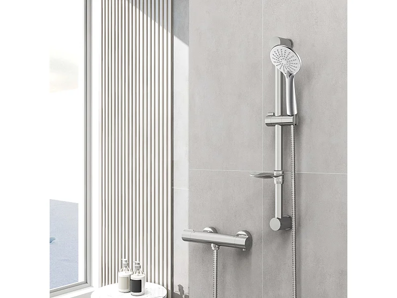 Columna de Ducha con Barra Cromado AICA con Ducha de Mano Redondo y Estante de Jabón