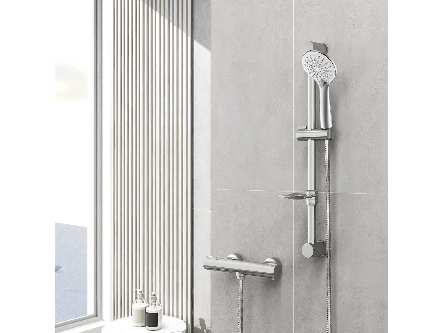 Columna de Ducha con Barra Cromado AICA con Ducha de Mano Redondo y Estante de Jabón