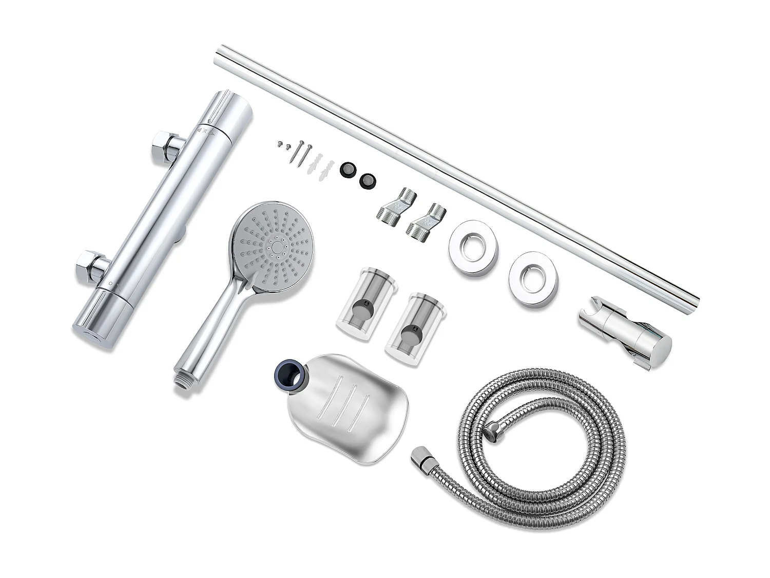 Columna de Ducha con Barra Cromado AICA con Ducha de Mano Redondo y Estante de Jabón