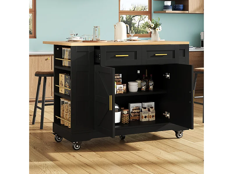 Desserte de cuisine mobile 2 portes et 2 tiroirs Îlot de cuisine avec plateau extensible 120x(40-65)x90 cm - noir