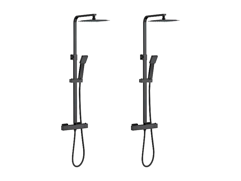 AICA columnas de ducha termostáticos en negro mate con rociador cuadrado, ducha de mano y columna ajustable X2