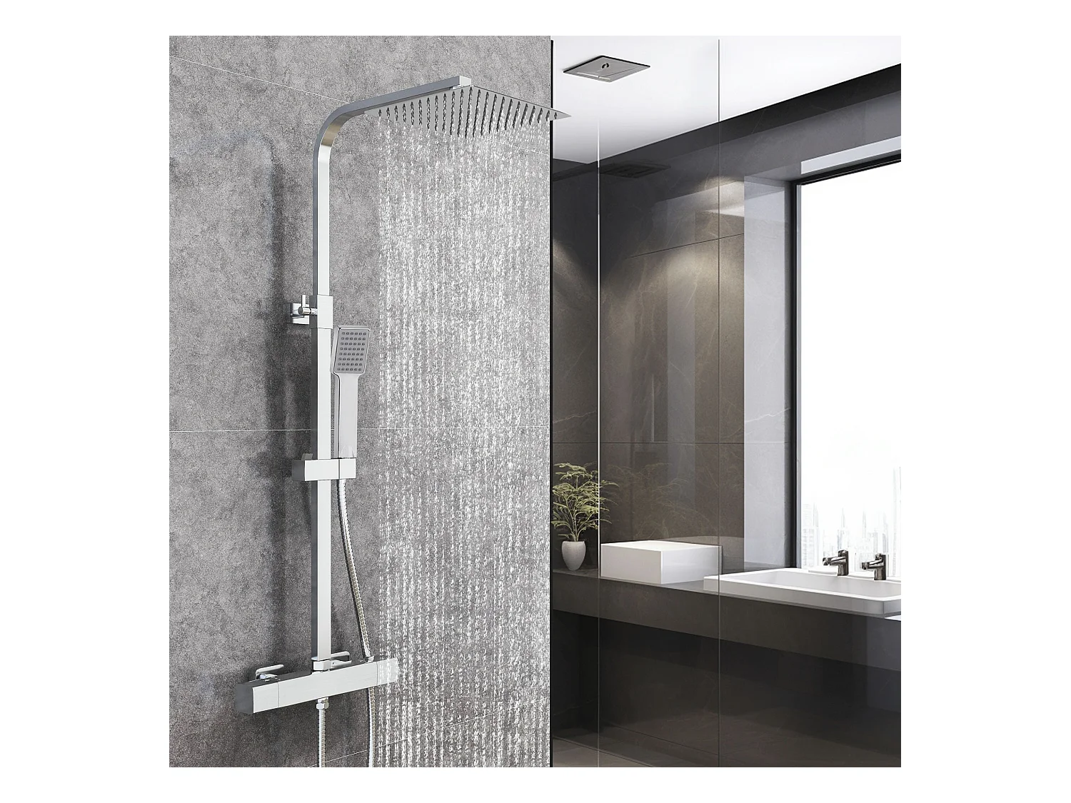 AICA Coluna de chuveiro termostática cromada, chuveiro quadrado e chuveiro superior grande