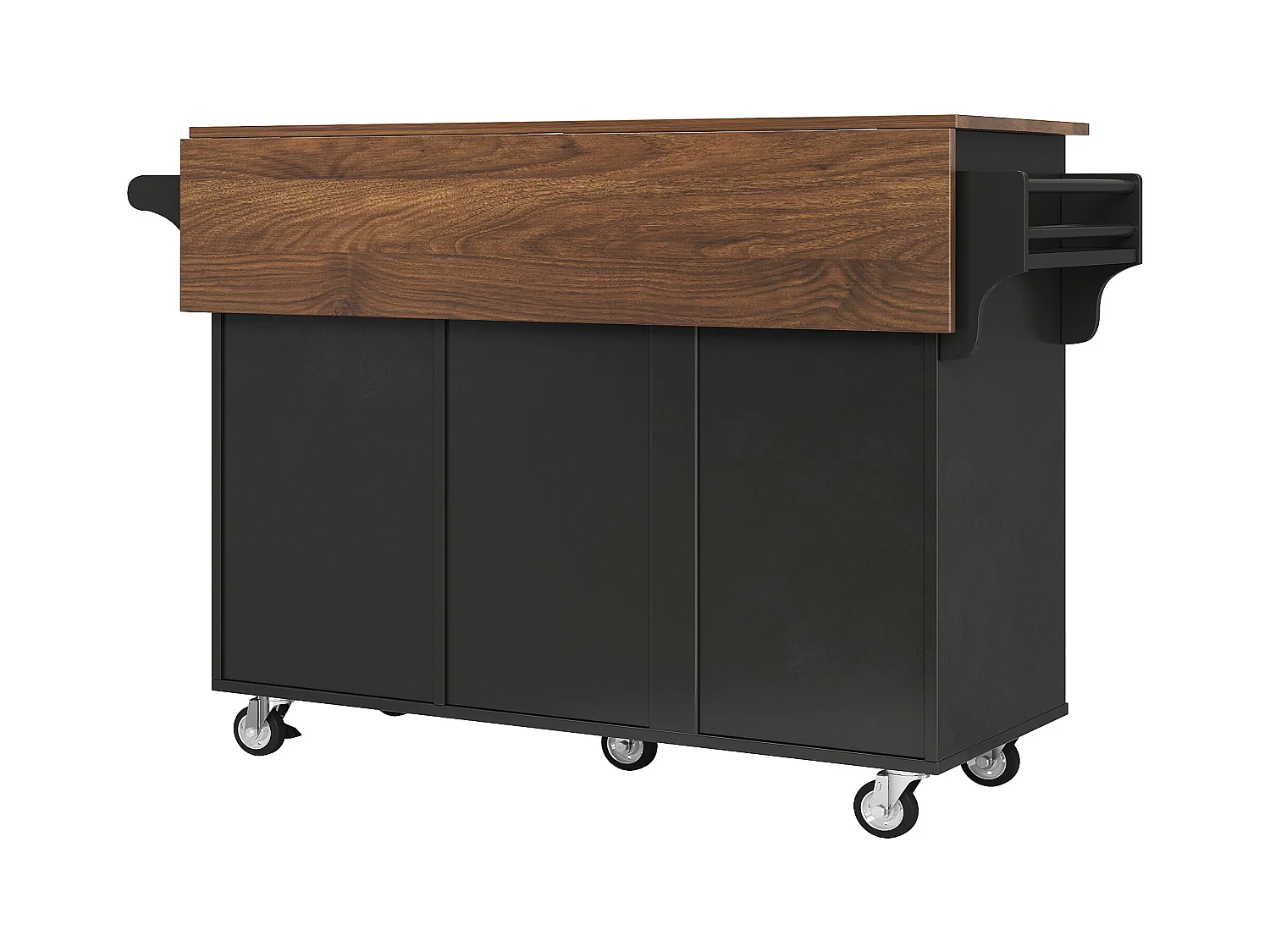 Desserte de cuisine 128x(46-71)x93 cm 2 portes et 2 tiroirs Îlot de cuisine avec plateau extensible - noir