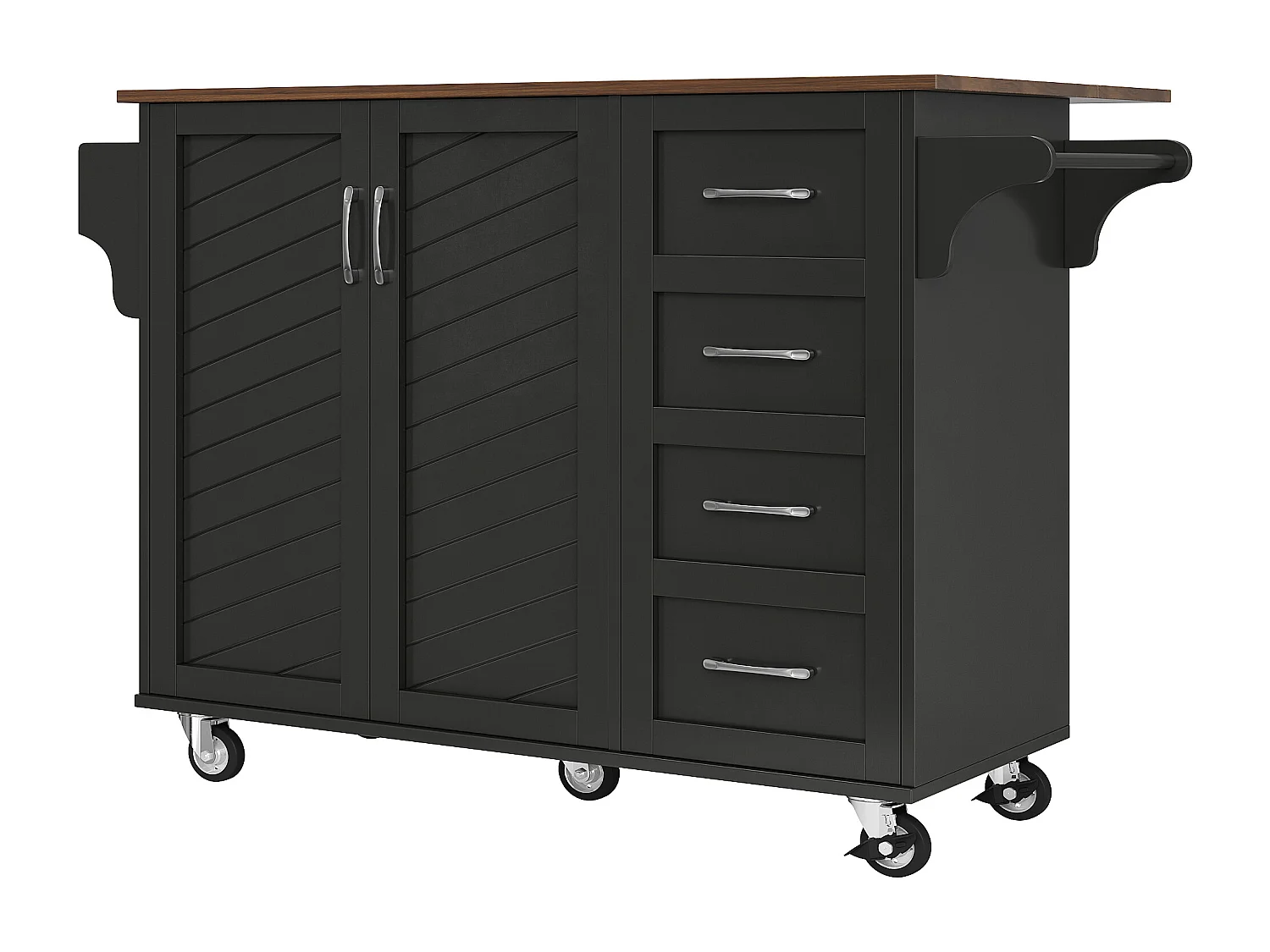 Desserte de cuisine 128x(46-71)x93 cm 2 portes et 2 tiroirs Îlot de cuisine avec plateau extensible - noir