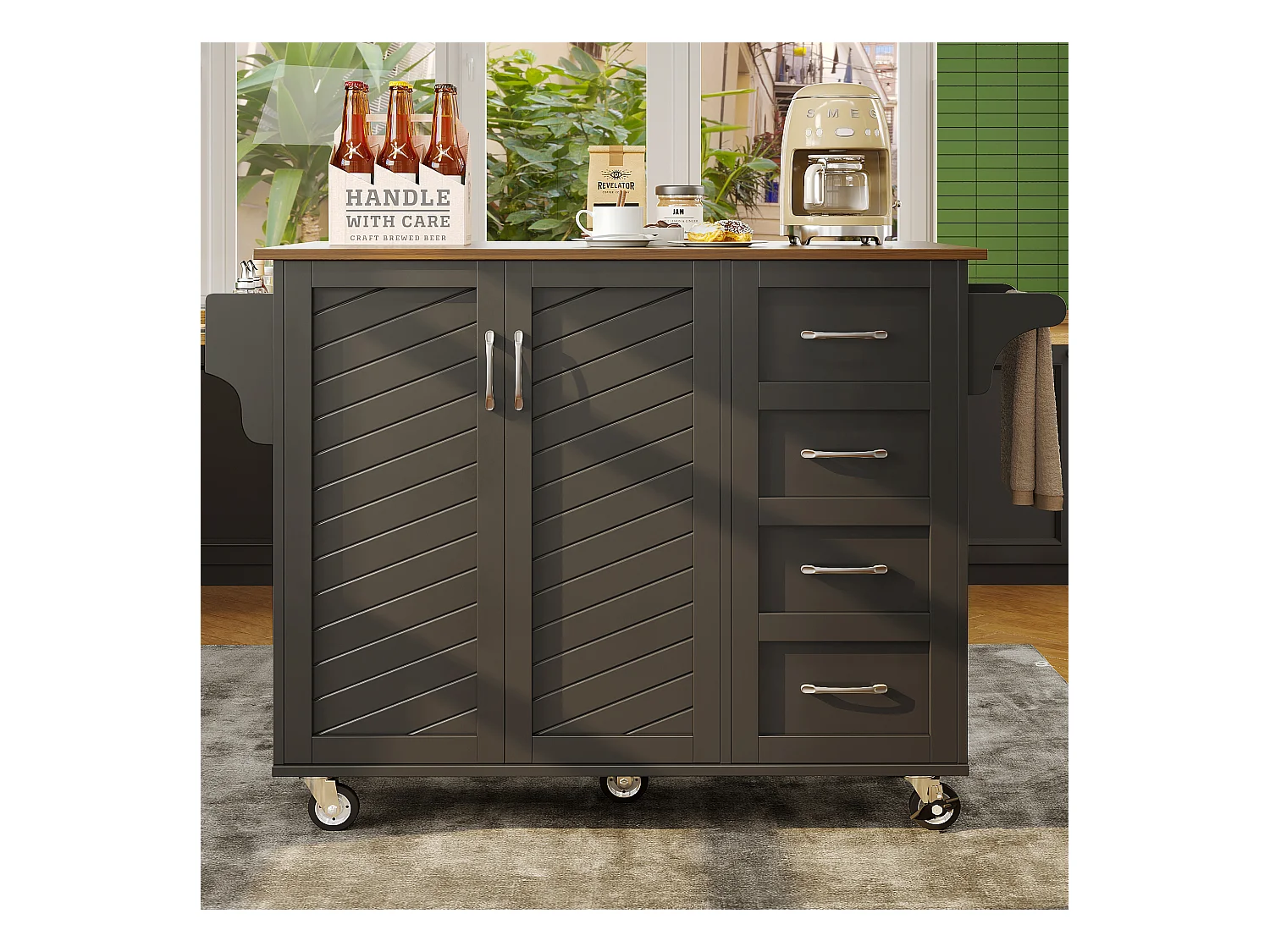 Desserte de cuisine mobile 2 portes et 2 tiroirs Îlot de cuisine avec plateau extensible 128x(46-71)x93 cm - noir
