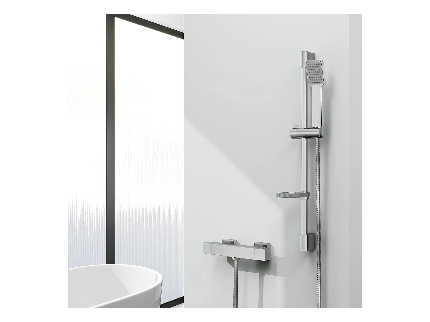 AICA Chrome Round Bar Chuveiro com chuveiro quadrado e rack de sabão