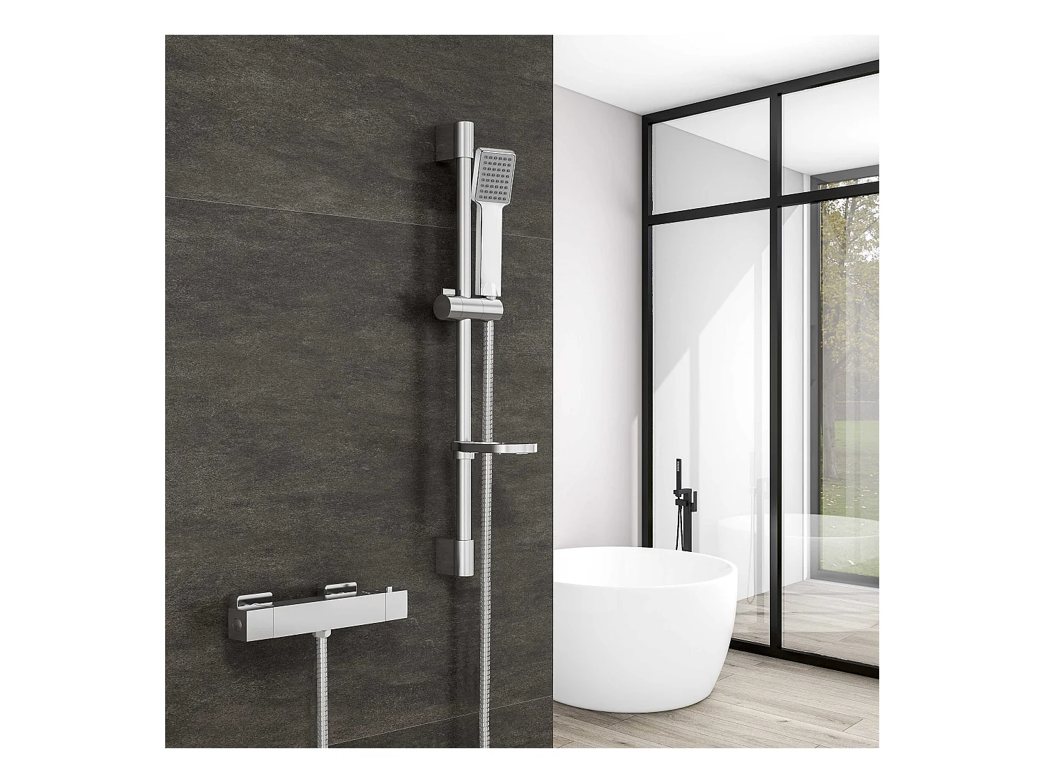 AICA Chrome Round Bar Chuveiro com chuveiro quadrado e rack de sabão