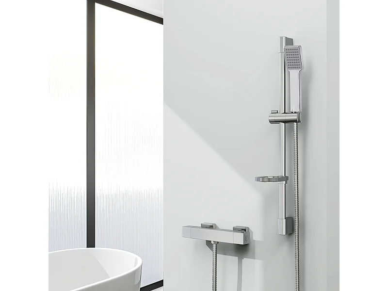 AICA Chrome Round Bar Chuveiro com chuveiro quadrado e rack de sabão