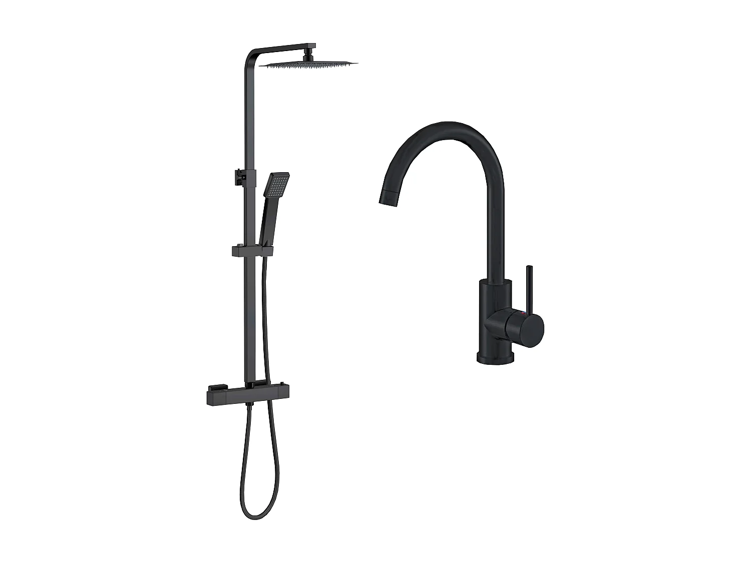 AICA chuveiro preto fosco e torneiras de cozinha em preto