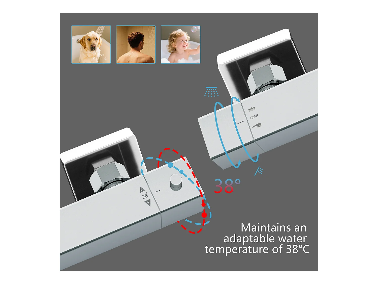 Columna de Ducha Termostática AICA Cromado, Alcachofa Cuadrada + Rociador Superior Grande 20 cm x 20 cm