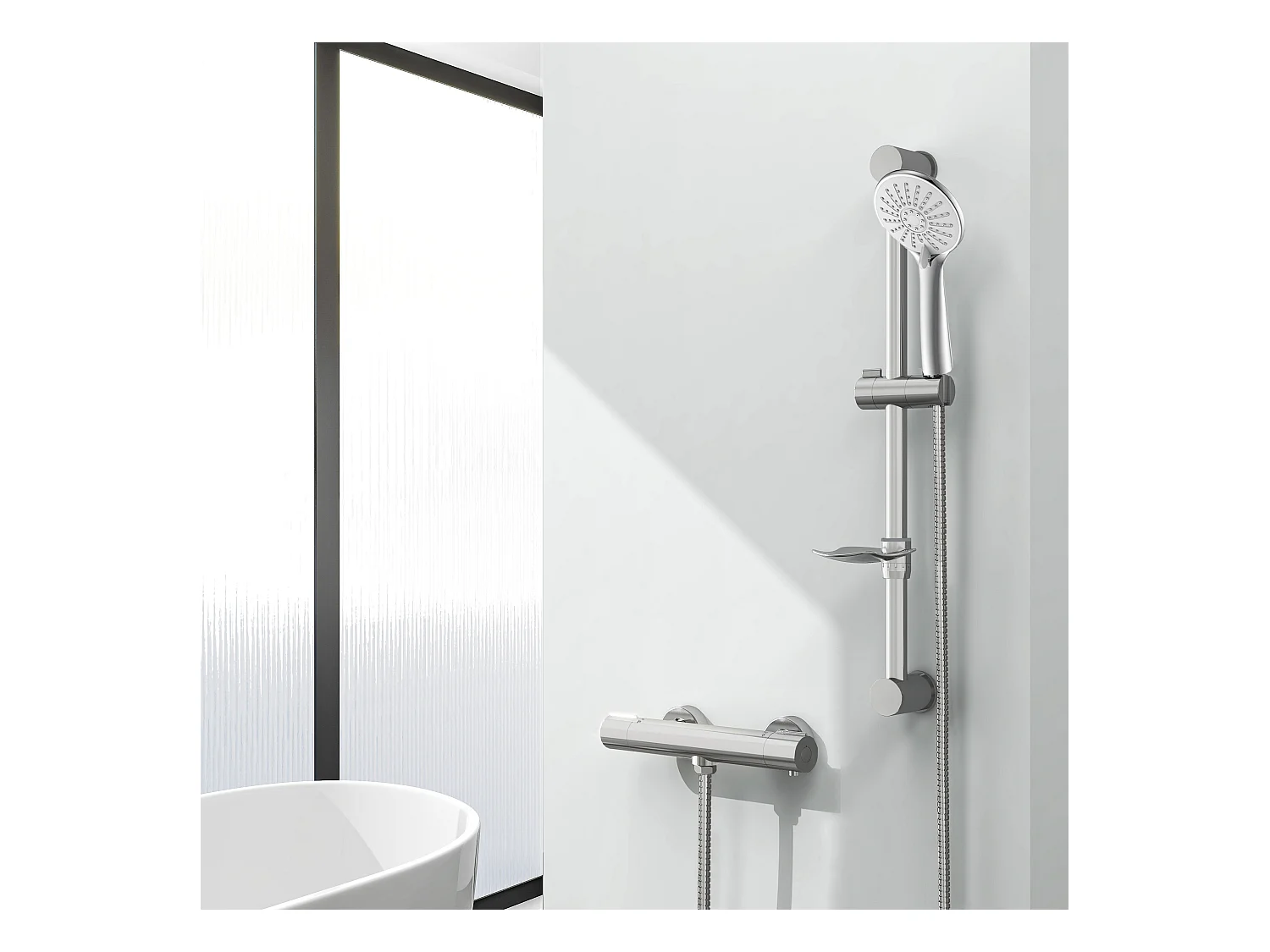 AICA Chrome Coluna de chuveiro de barra redonda com chuveiro de mão e rack de sabão