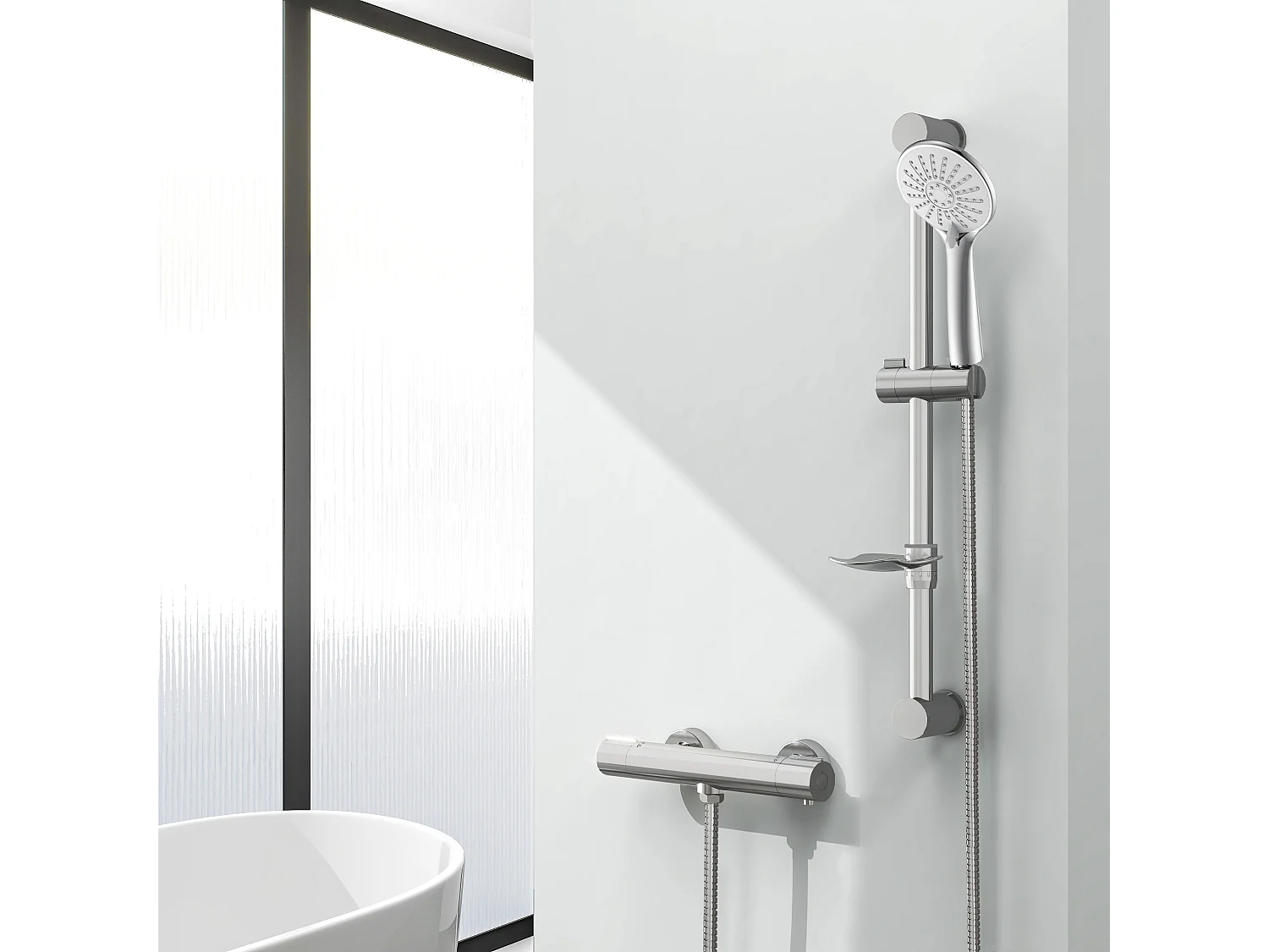 Columna de Ducha con Barra Redondo Cromado AICA con Ducha de Mano y Estante de Jabón