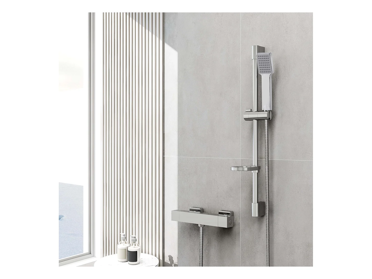 AICA Chrome Round Bar Chuveiro com chuveiro de mão quadrado e rack de sabão