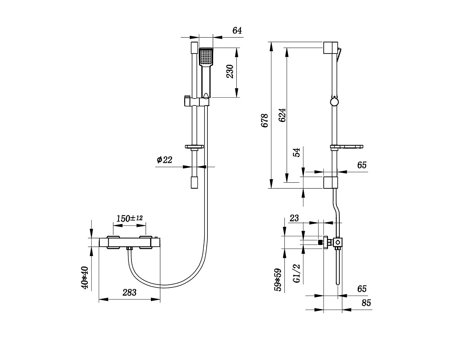 Conjunto de Ducha Barra Redondo Cromado AICA con Ducha de Mano Cuadrado y Estante de Jabón