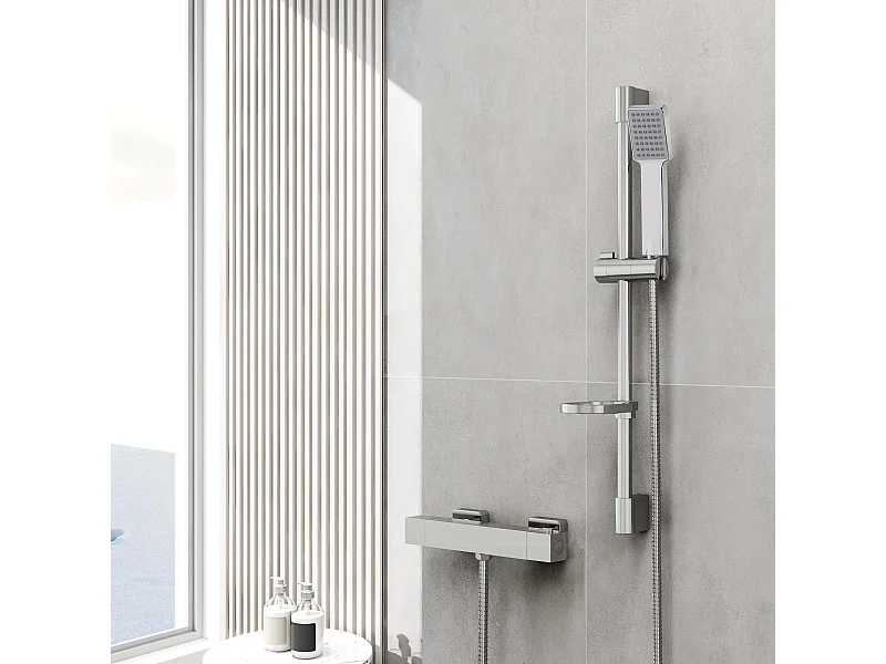 AICA Chrome Round Bar Chuveiro com chuveiro de mão quadrado e rack de sabão