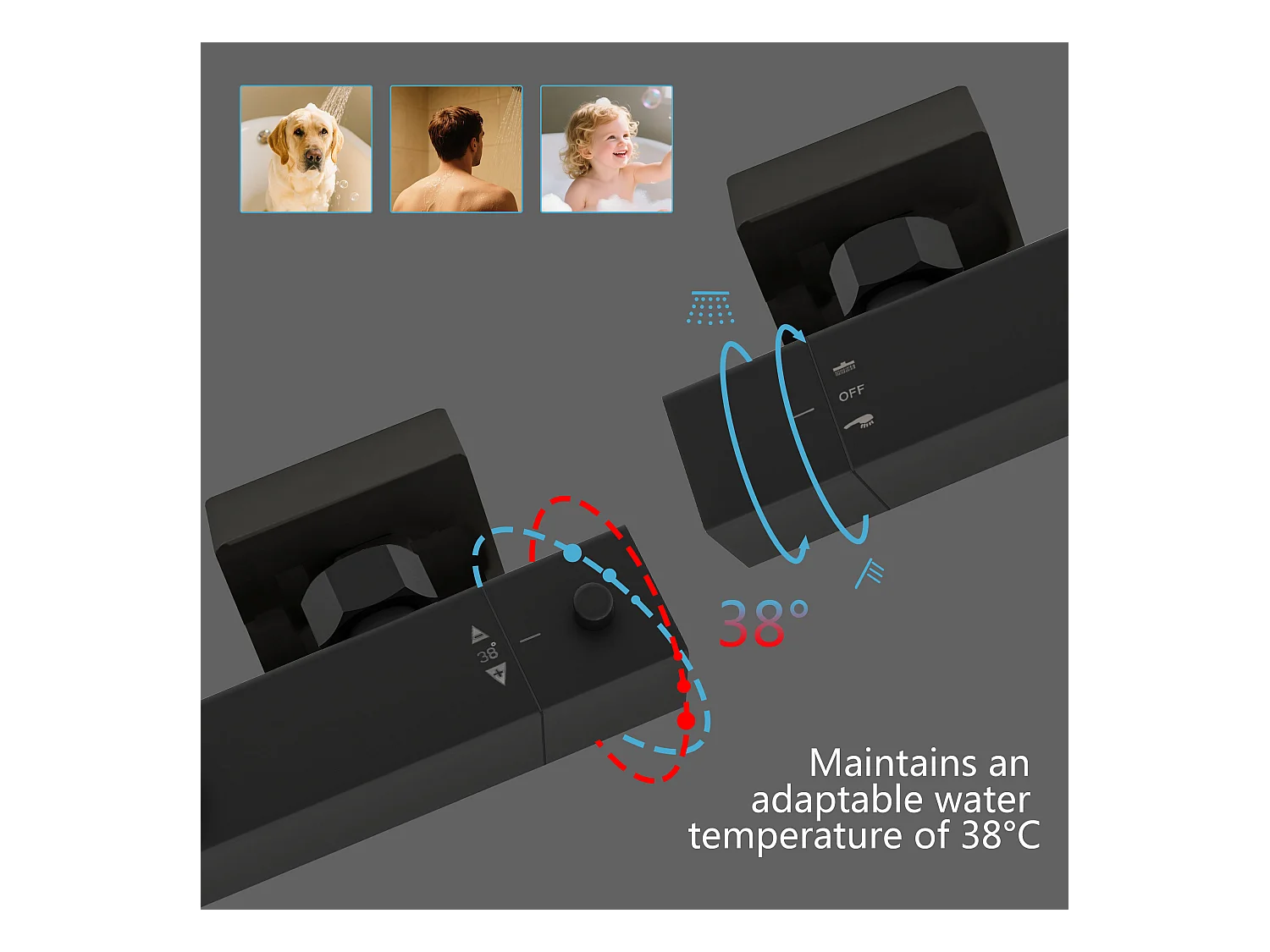 AICA coluna de chuveiro termostática preto fosco, chuveiro quadrado e chuveiro superior grande