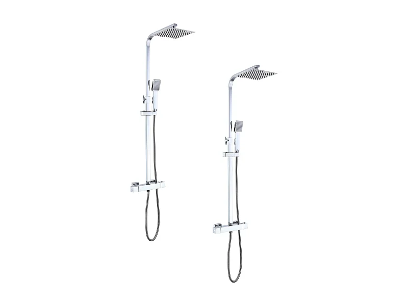 AICA 2 columnas de ducha termostáticos en cromo brillante con rociador cuadrado y ducha de mano con columna ajustable