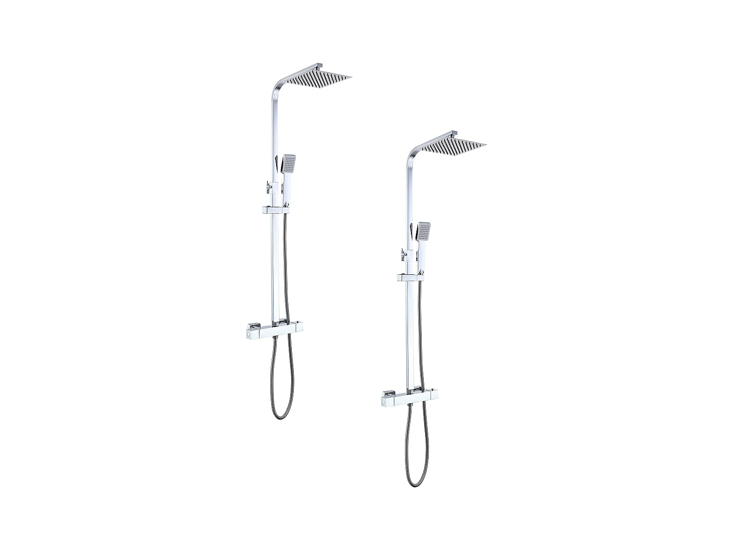 AICA 2 Columnas de chuveiros termostáticos em cromado brilhante com chuveiro quadrado e chuveiro de mão com coluna ajustável