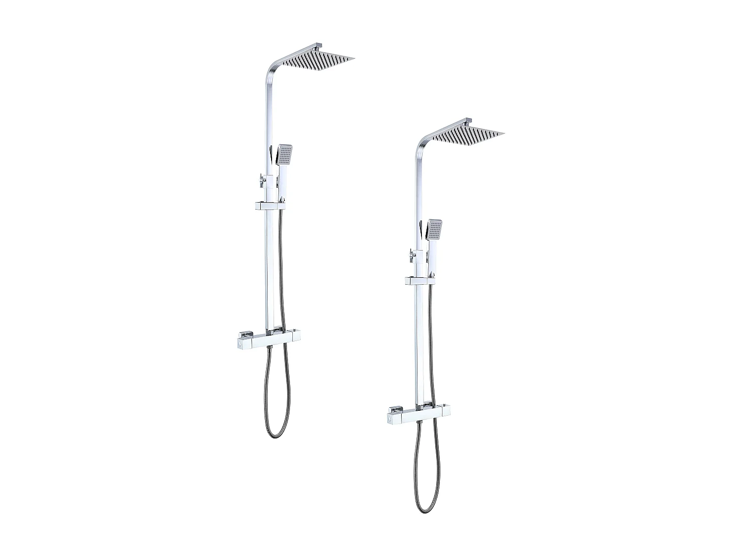 AICA 2 columnas de ducha termostáticos en cromo brillante con rociador cuadrado y ducha de mano con columna ajustable