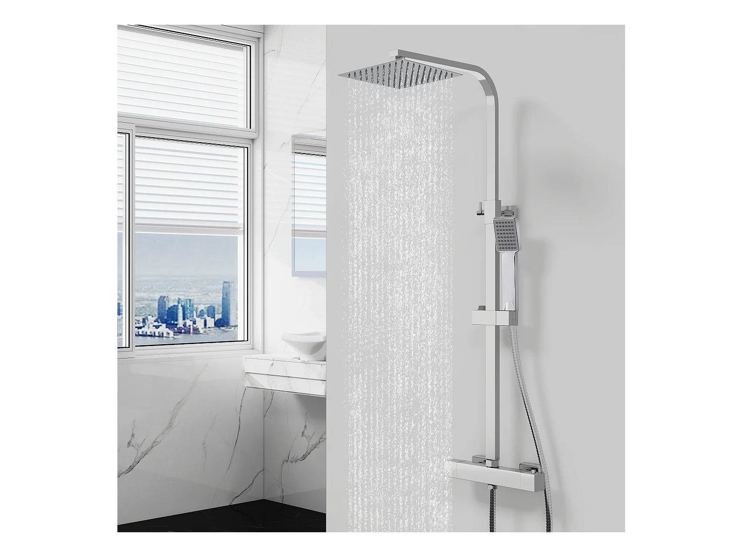 AICA Columna de chuveiros cromados e torneiras de cozinha pretas