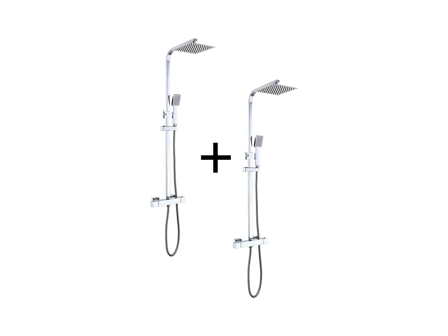 AICA 2 Columnas de chuveiro termostático em cromado brilhante com chuveiro quadrado e chuveiro de mão com coluna ajustável