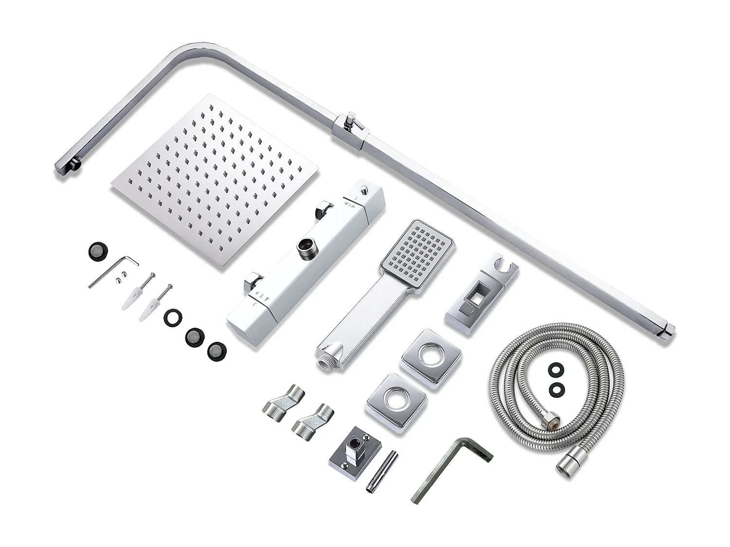 AICA 2 sets de ducha termostáticos en cromo brillante con rociador cuadrado y ducha de mano con columna ajustable