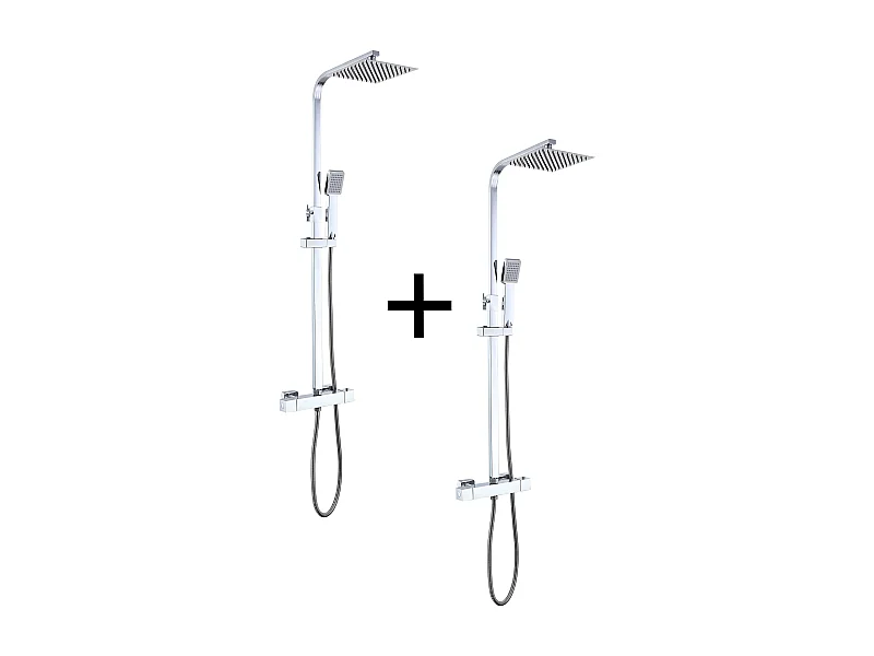 AICA 2 sets de ducha termostáticos en cromo brillante con rociador cuadrado y ducha de mano con columna ajustable