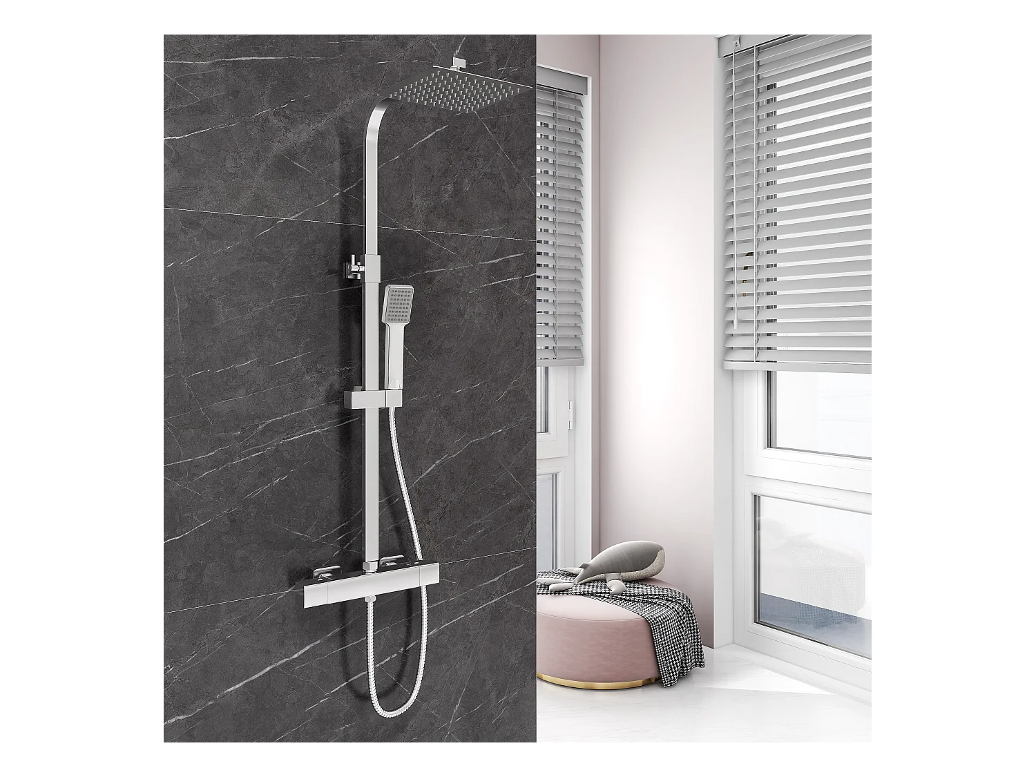 AICA columna de ducha termostático en cromo y grifo de cocina con control de temperatura